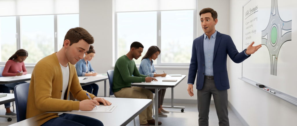 Assessment / Closing A teacher presents a lesson to students in a classroom setting.